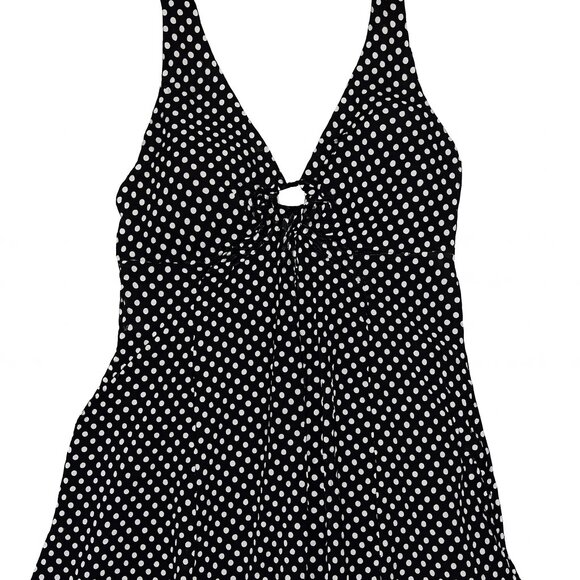 Black/White Polka Dot Skirted One-Piece Bathing Suit Size Large • SwimDress-A179 - Picture 1 of 5